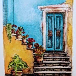 Yellow Stairs with Pot Plants