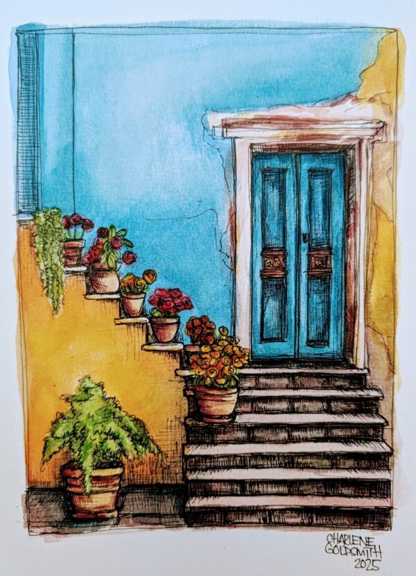 Yellow Stairs with Pot Plants